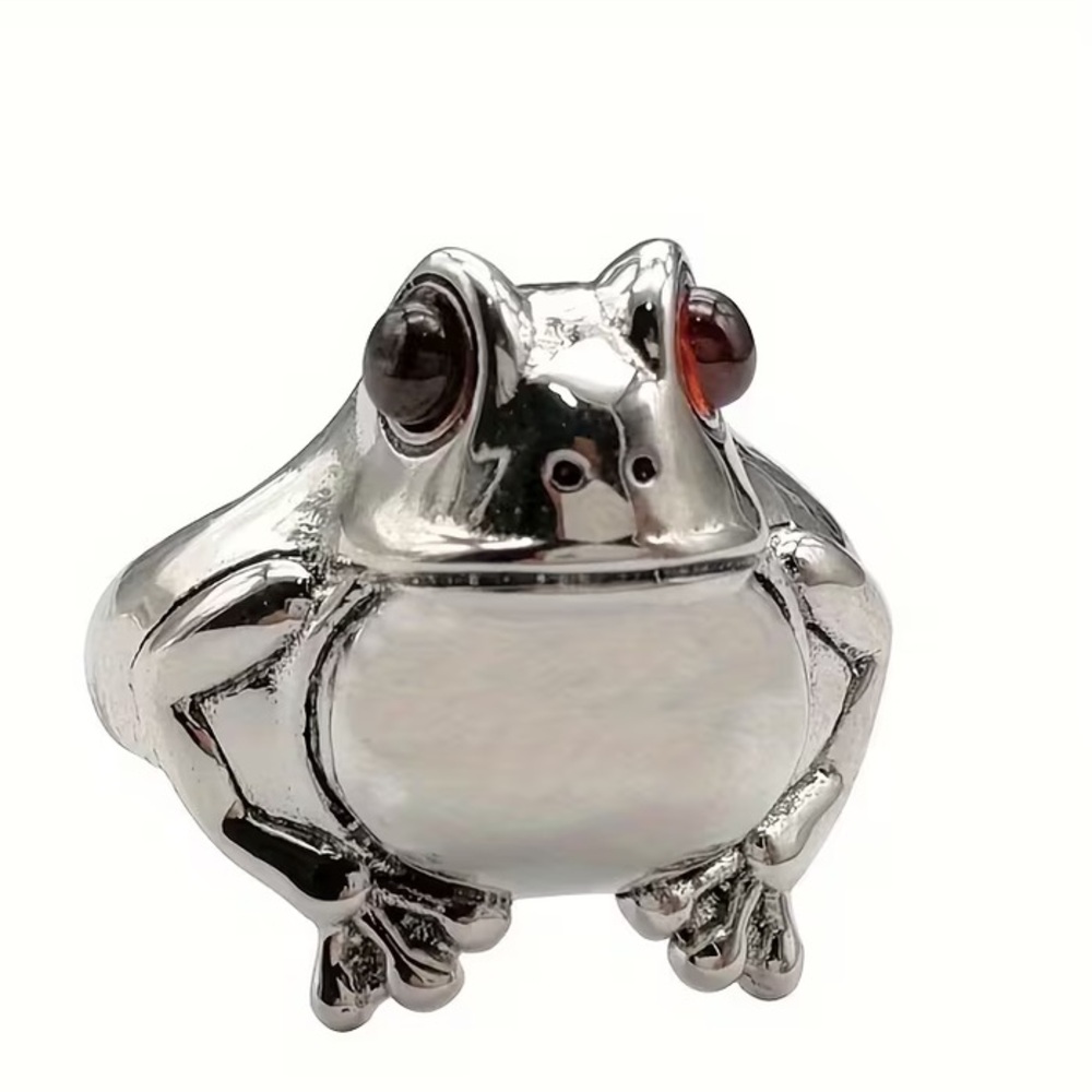 Silver Bull Frog Ring with Red Eyes - Picture 4 of 4